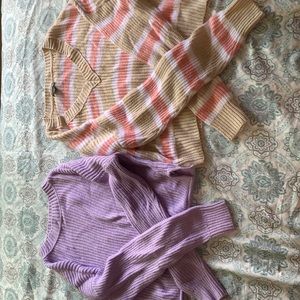 Kids light purple and light brown stripes sweaters